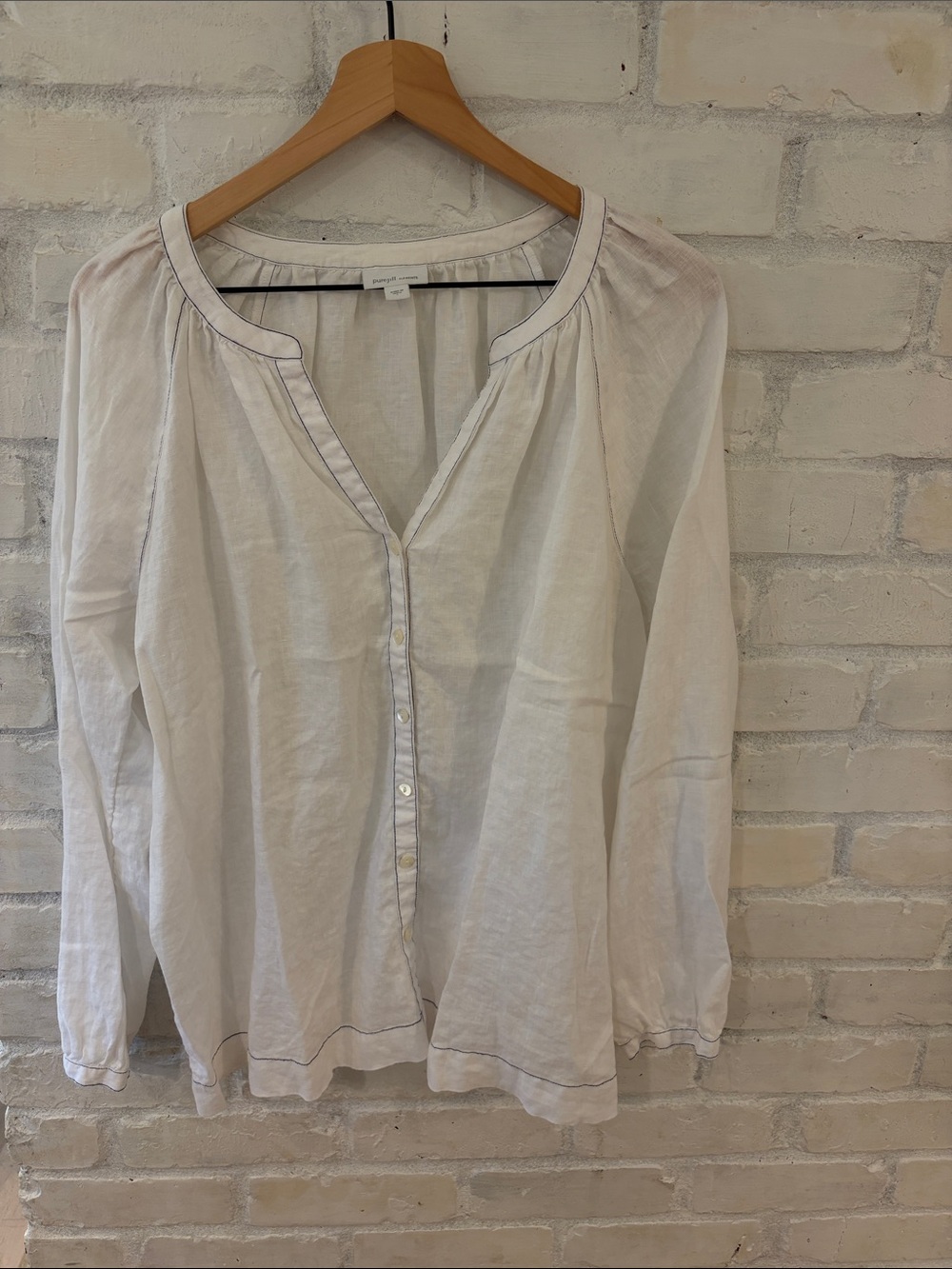 J. Jill White Lightweight Button-Front Peasant Blouse (B5)